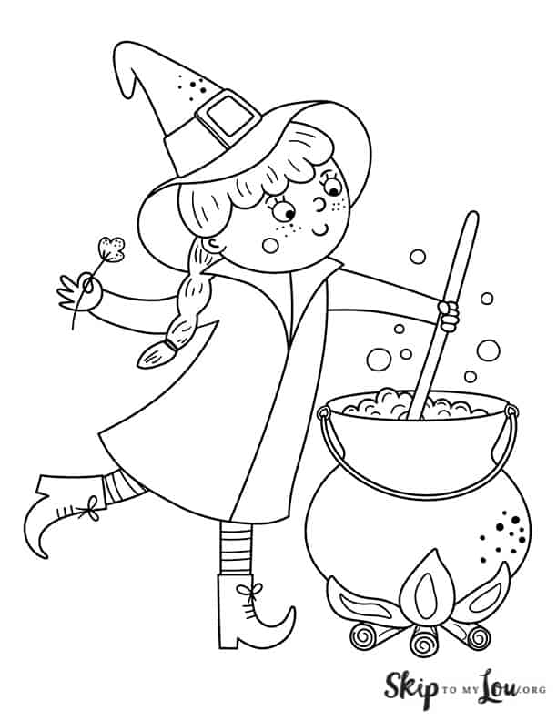 witch stirring a potion in a cauldron
