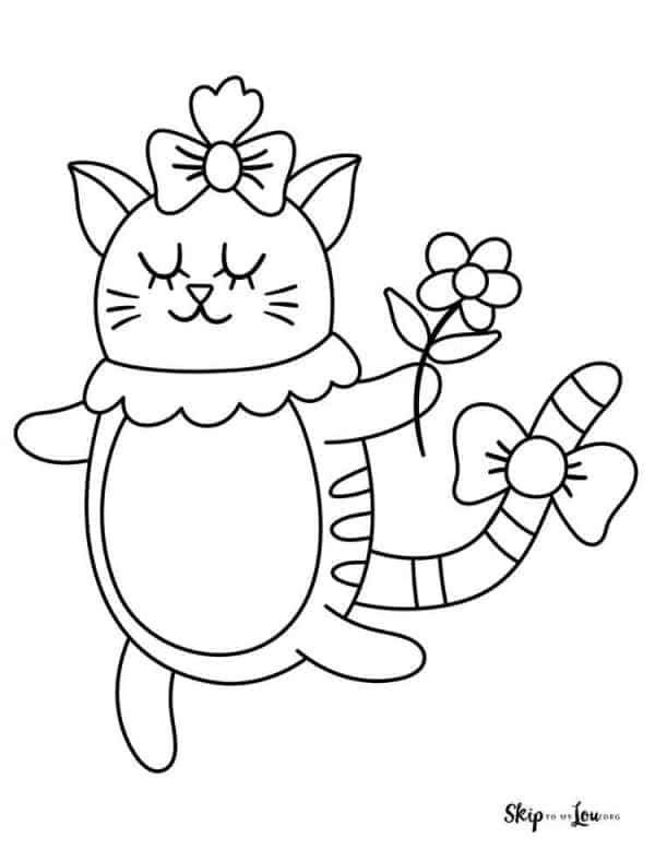 dancing kitty holding flower