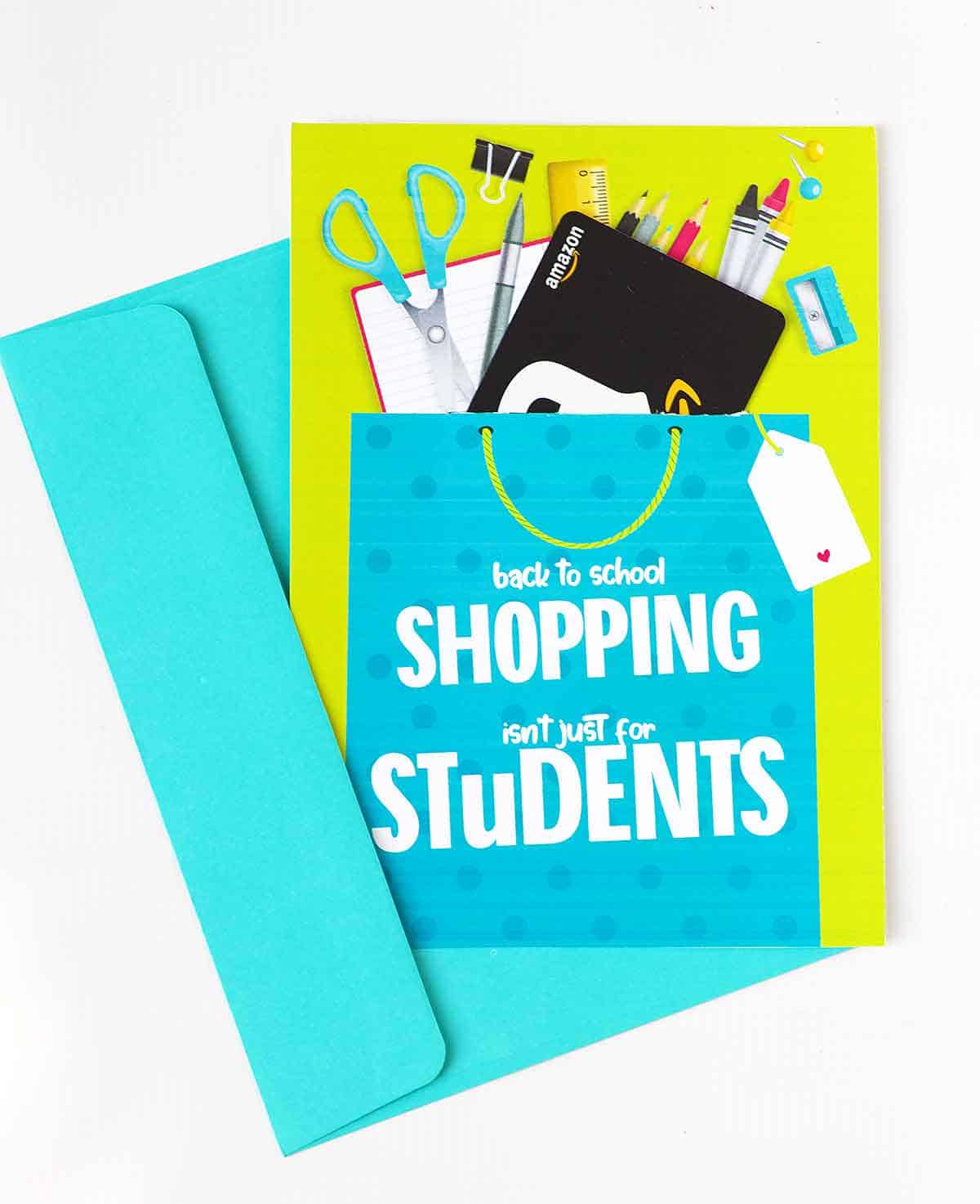 printable gift card holder for teachers shopping bag with school supplies