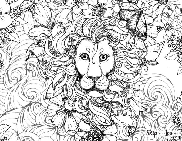 detailed lion head coloring page with patterned background