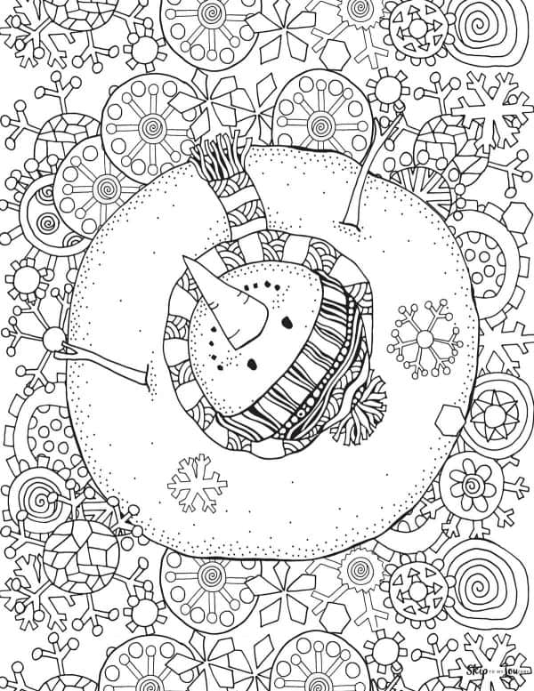 detailed birds eye view of snowman coloring page