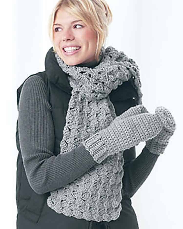 matching scarf and mittens crochet pattern