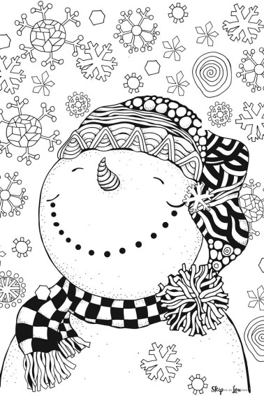 snowman with snow falling coloring page
