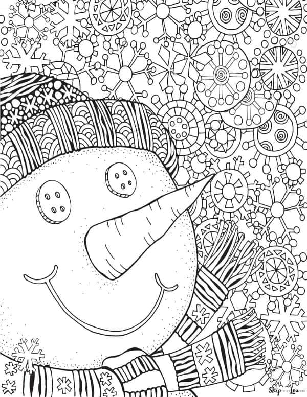 snowman head with snowflake background
