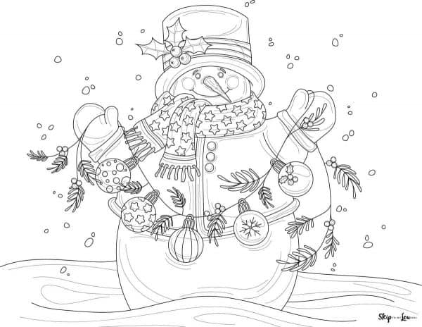 snowman holding garland coloring page