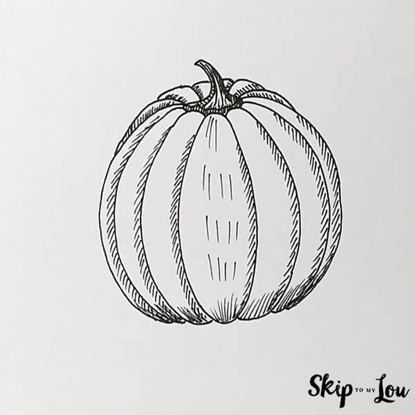 Last Step For Drawing A Pumpkin Easy Is Adding Several Rows And Columms Of Short Lines to the Middle Oval For Shading