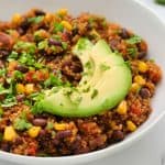 Instant Pot Mexican Quinoa Served with Cilantro and Advocado