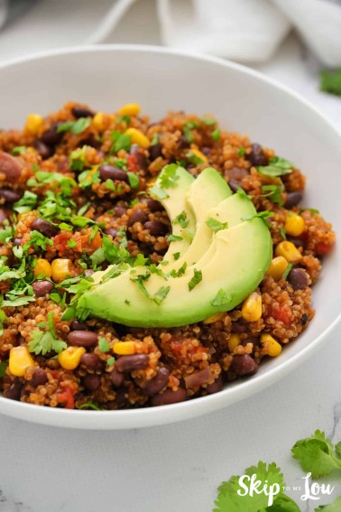Instant Pot Mexican Quinoa Served with Cilantro and Advocado