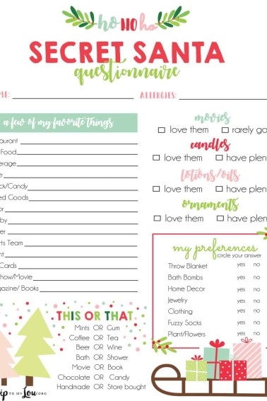 secret santa questionnaire