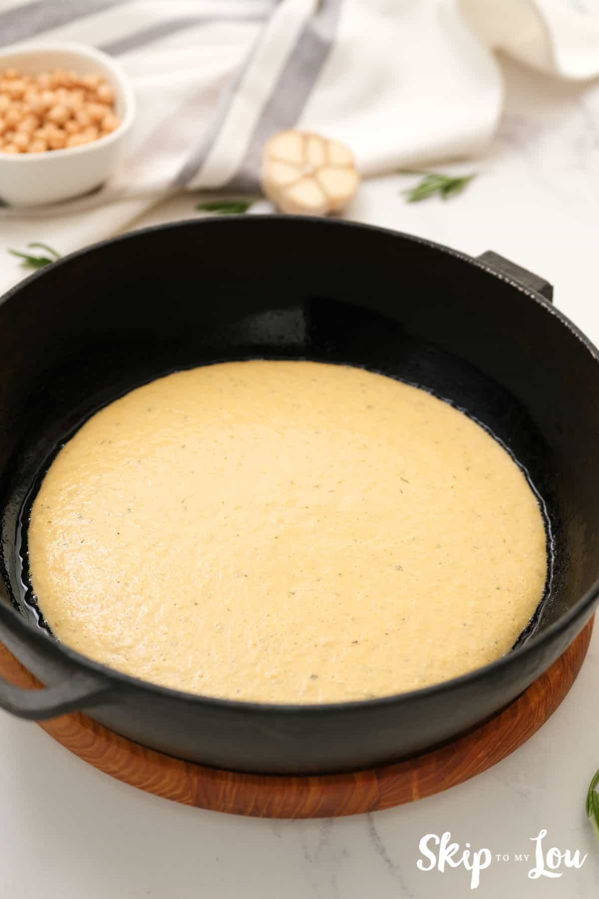 Socca Starting to Brown in Pan