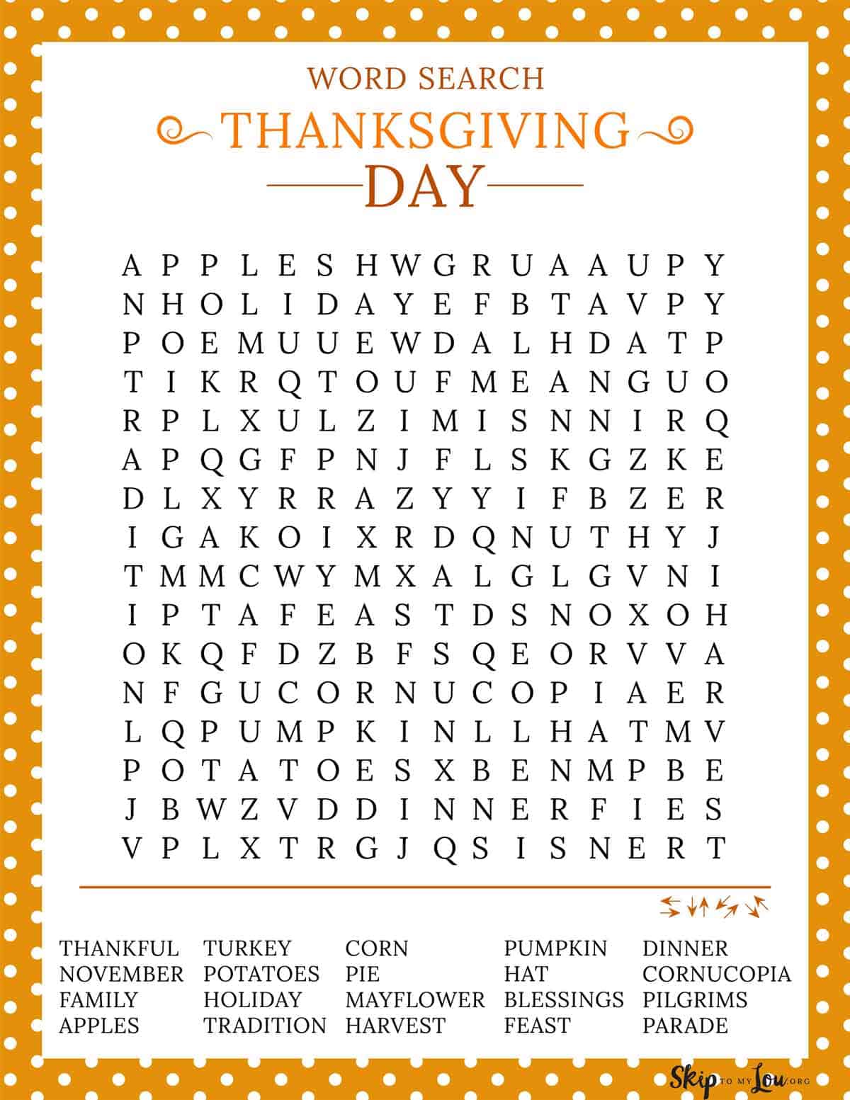 color Thanksgiving word search
