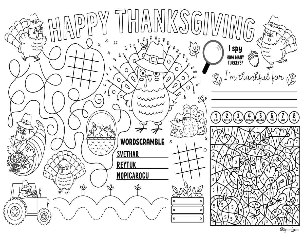 Thanksgiving printable placemat