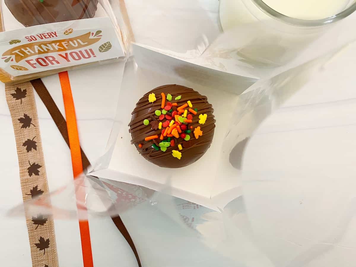 hot chocolate bomb in cello bag

