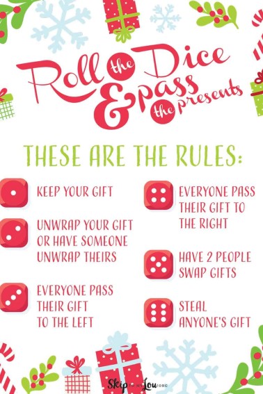 roll the dice and pass the presents Christmas dice game