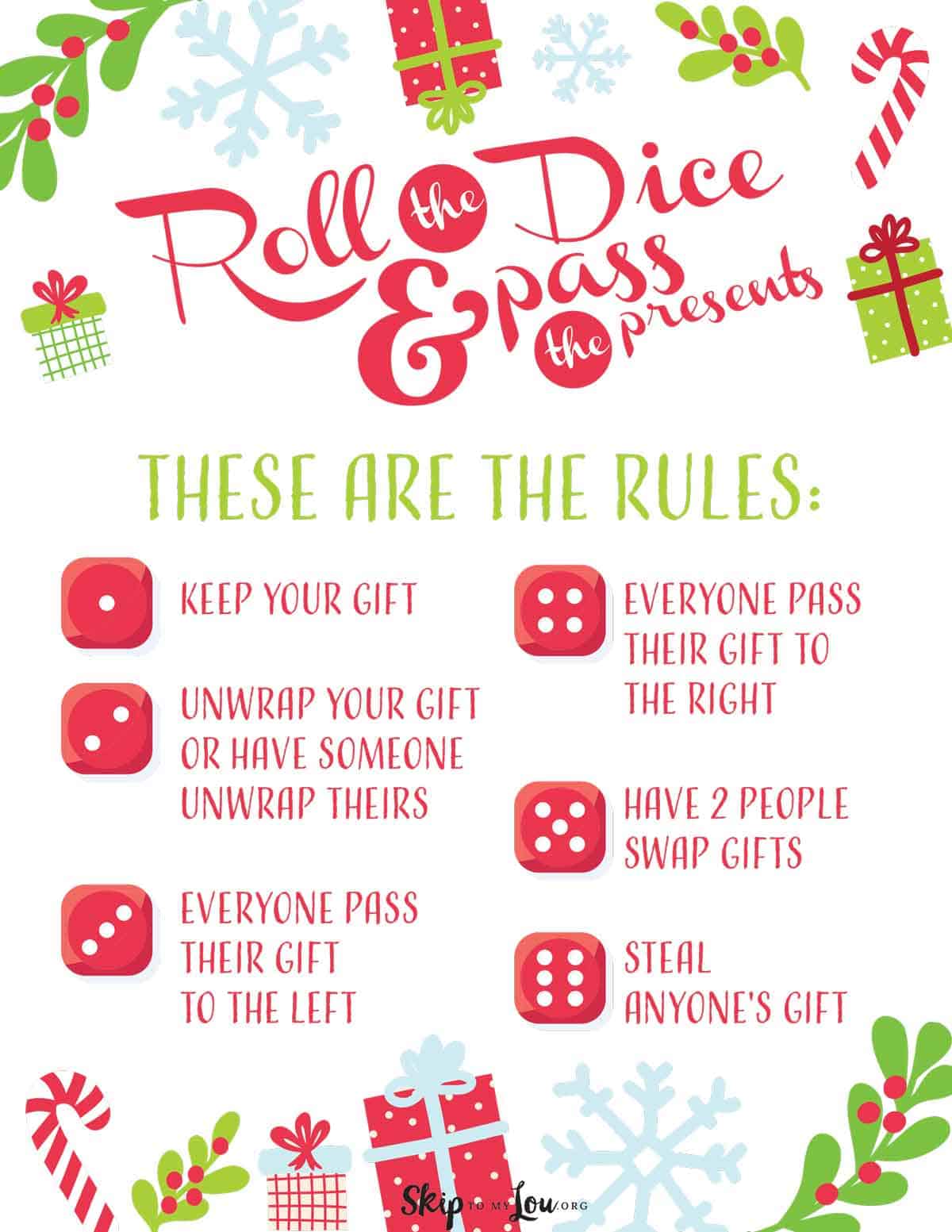 roll the dice and pass the presents Christmas dice game