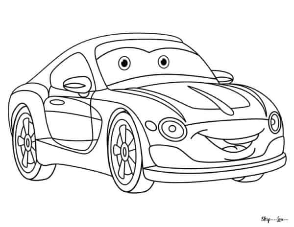 cute cartoon car with eyes coloring page