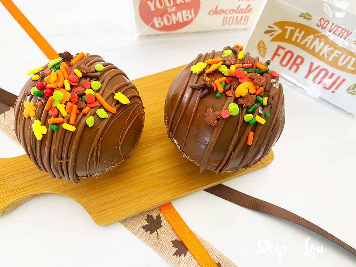hot chocolate cocoa bombs with fall sprinkles
