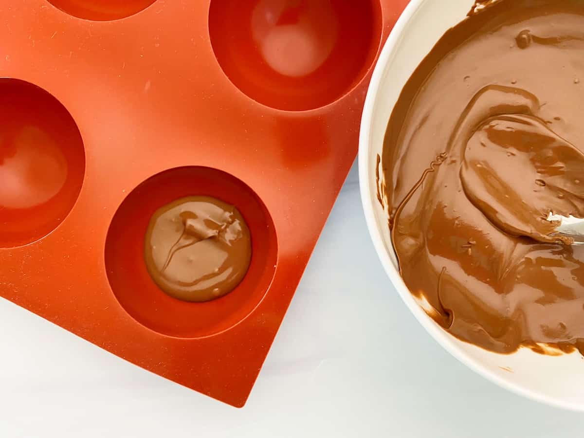 melted chocolate and hot chocolate mold
