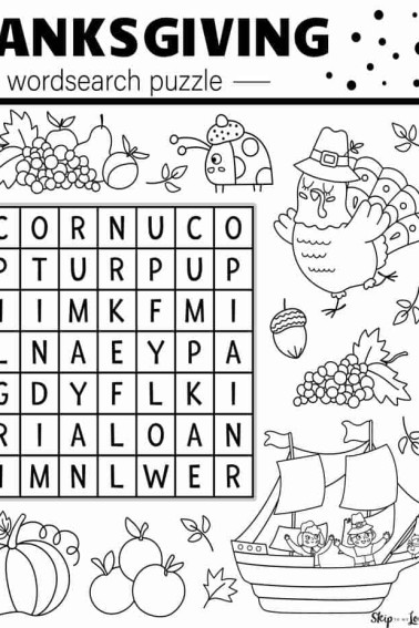 kids thanksgiving wordsearch