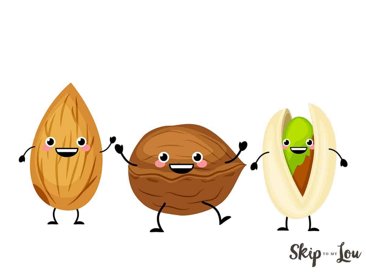cartoon nuts smiling almond dancing walnut and pistachio