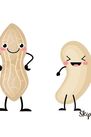 two cartoon peanuts laughing over nut jokes