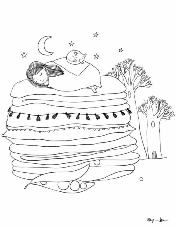 girl on mattresses the princess and the pea coloring page

