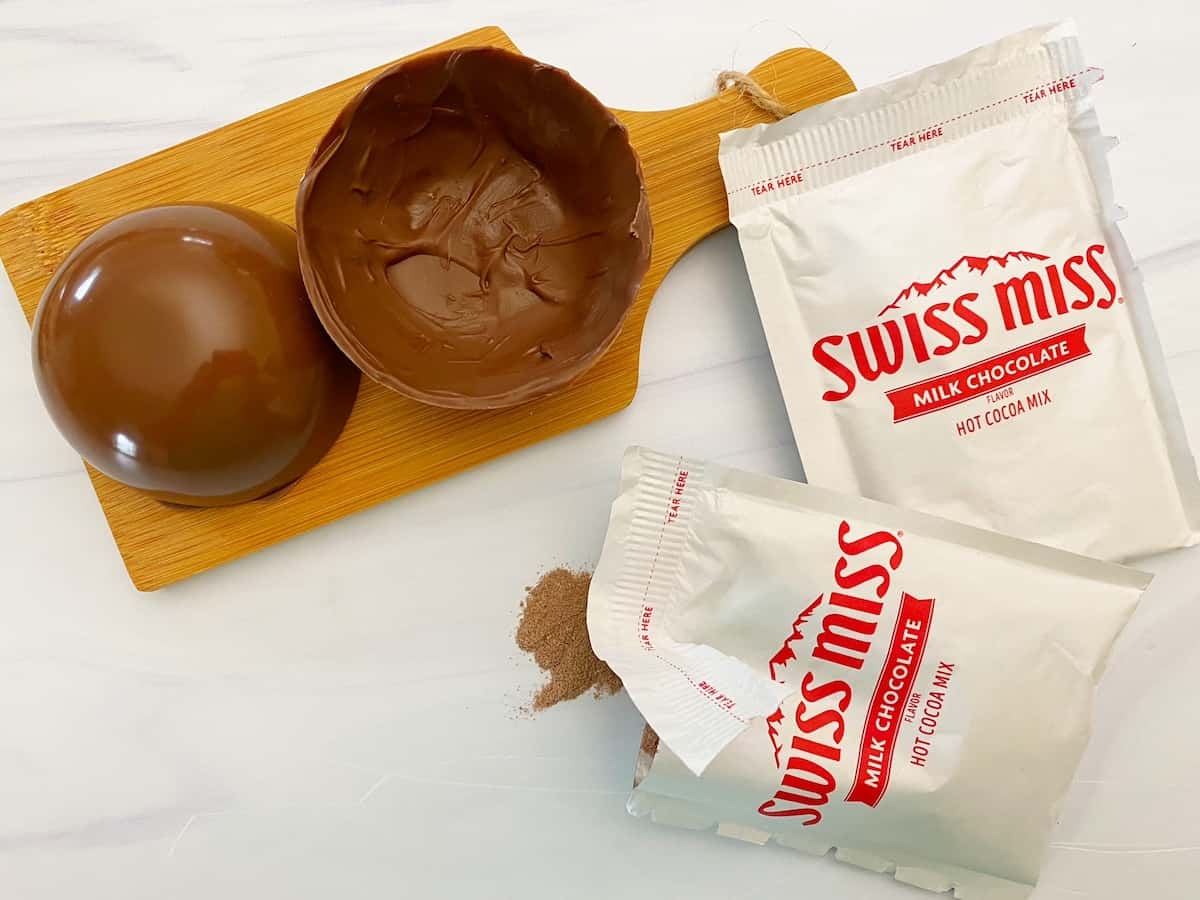 chocolate halves with hot cocoa mix
