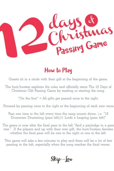 12 days of Christmas Gift exchange game