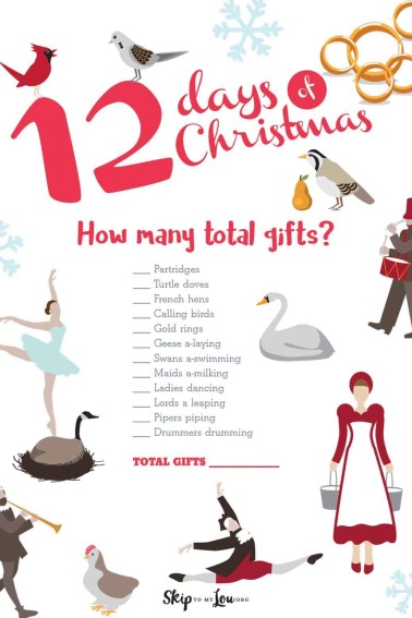 12 Day of Christmas how many gifts printable
