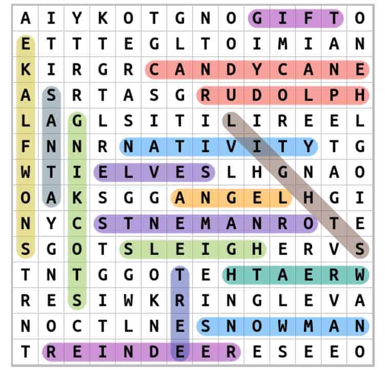 Christmas word search answers