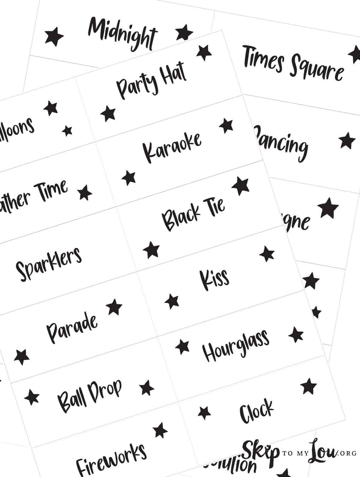 free download of new years eve charade cards