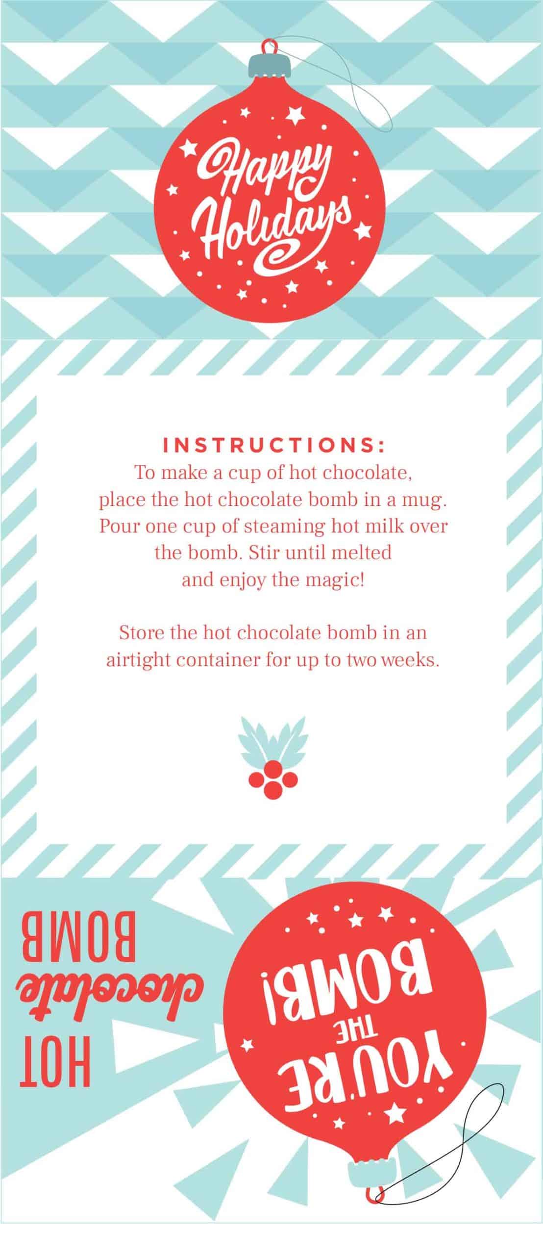 happy holidays cocoa bomb printable