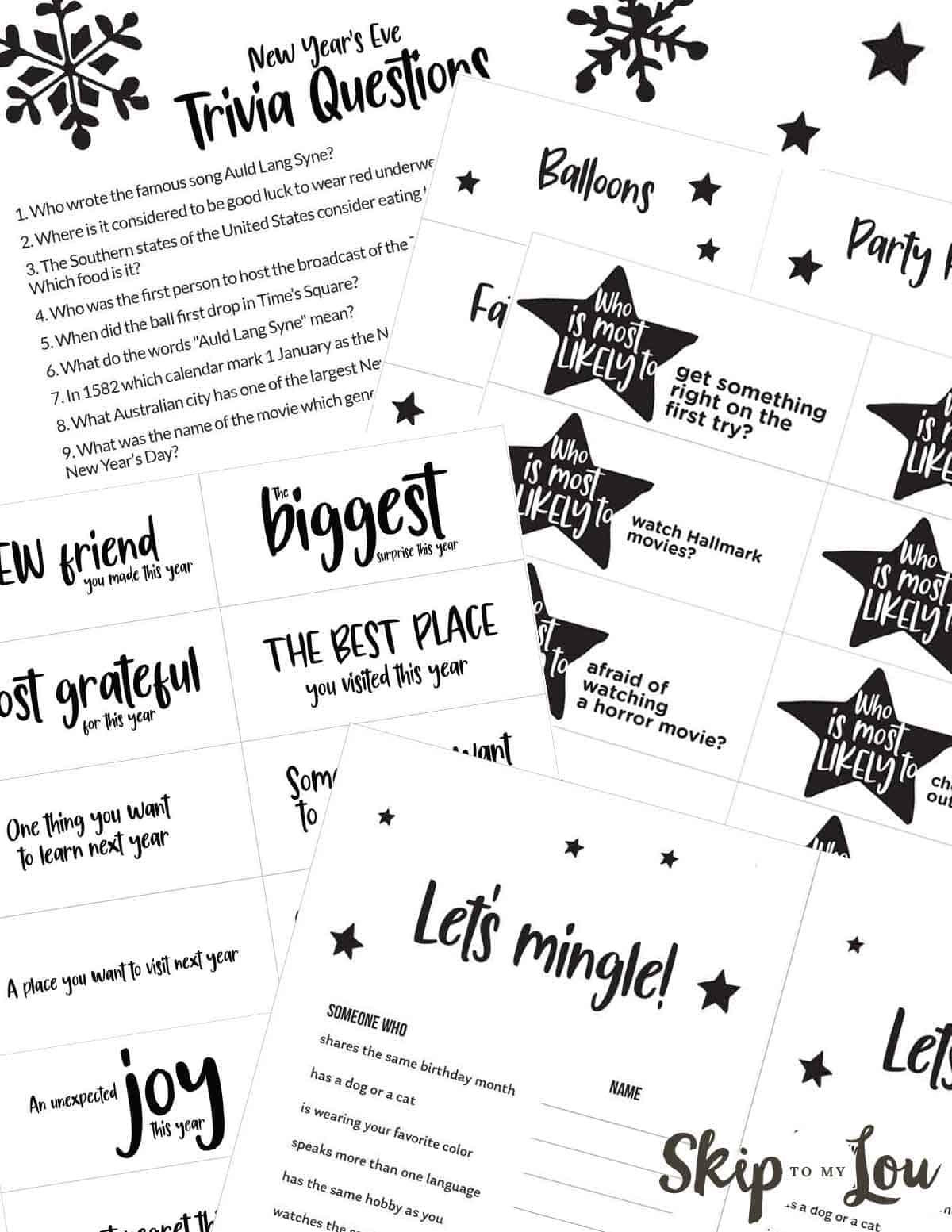 mixture of fun new years eve game free printables