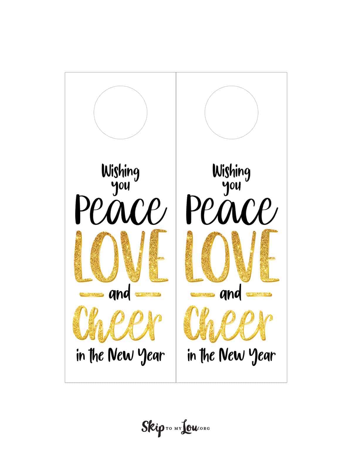 Printable wishing you peace love and cheer in the New Year gift tags