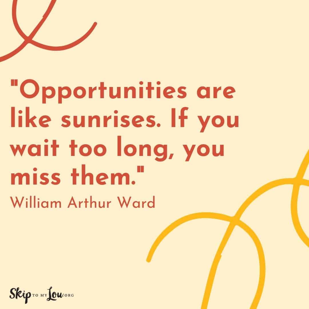 Good Vibes quotes Opportunities are like sunrises. If you wait too long, you miss them. William Arthur Ward