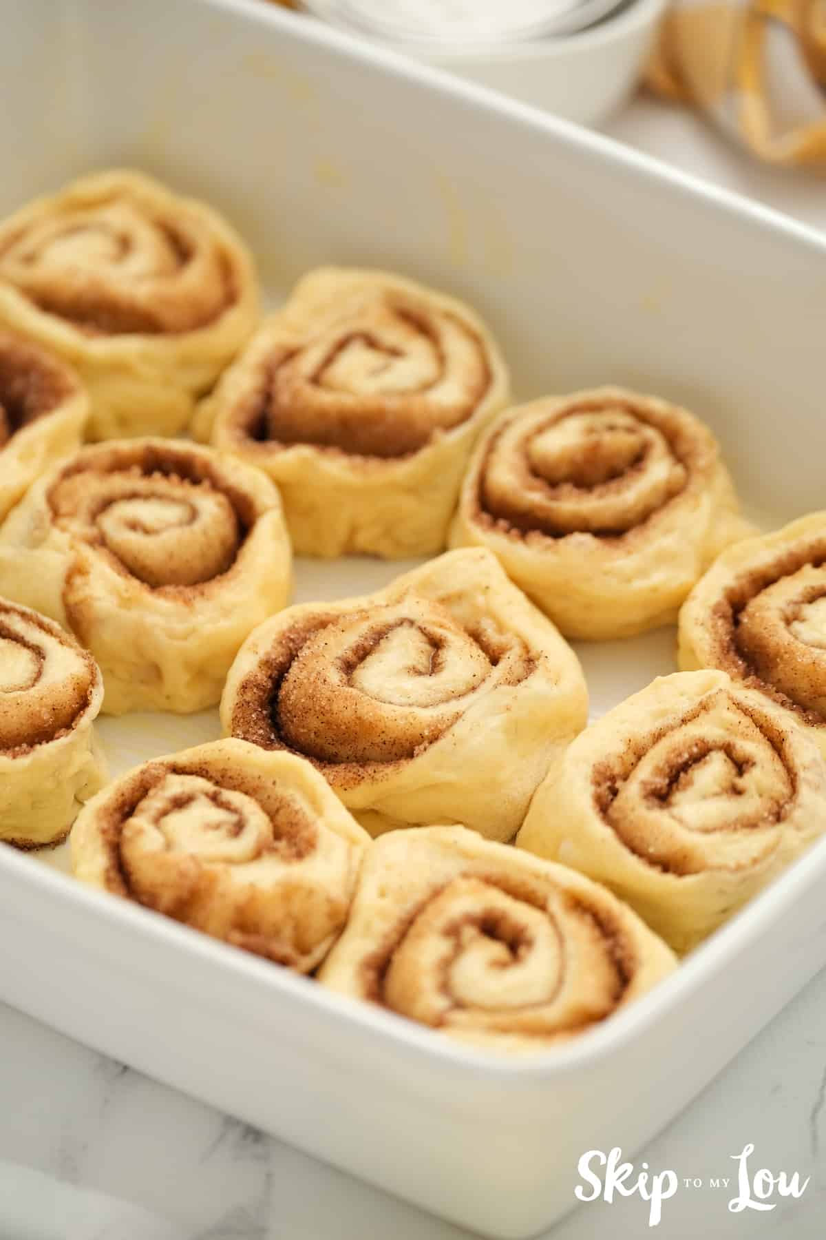 after rolling and cutting dough place rolls in pan not quite touching for the cinnamon roll recipe