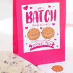 cookie mix in bag beside gift sack with batch made in heave label