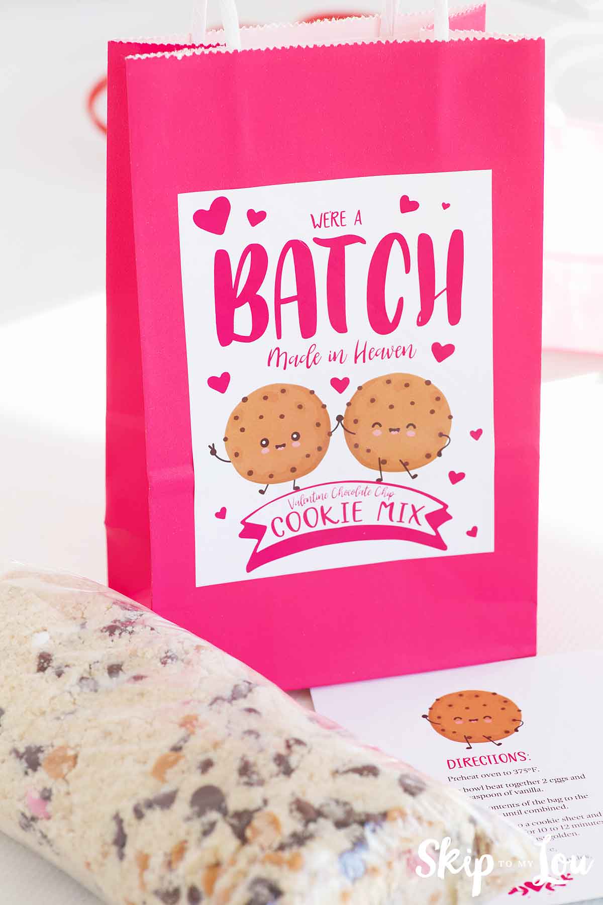 gift bag with gift tag, cookie mix, and recipe