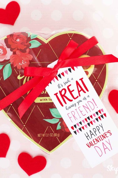 heart box of chocolates with valentine tag for friends