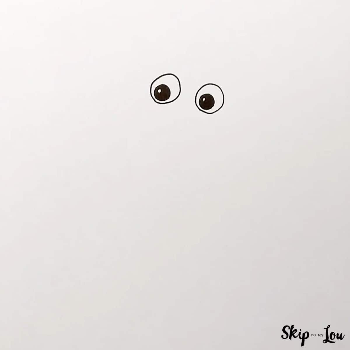 first step for how to draw a frog is circles for the eyes and pupils