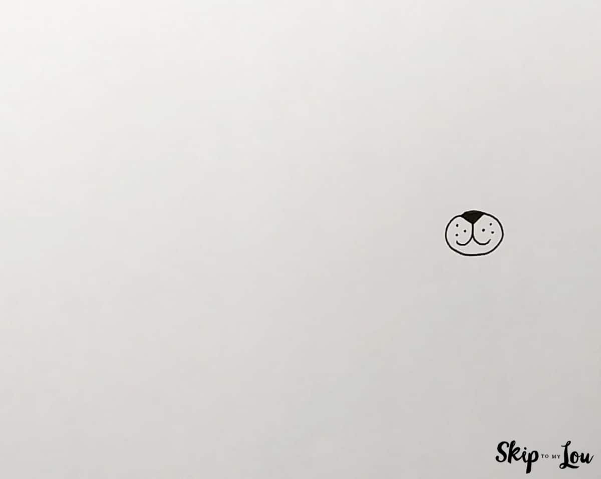 First step for drawing a simple tiger, draw the nose and mouth