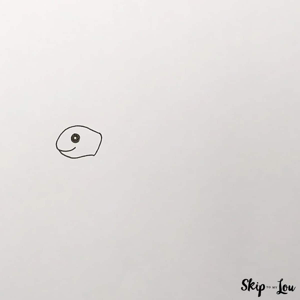 First step in how to draw a turtle is the head, mouth and eye