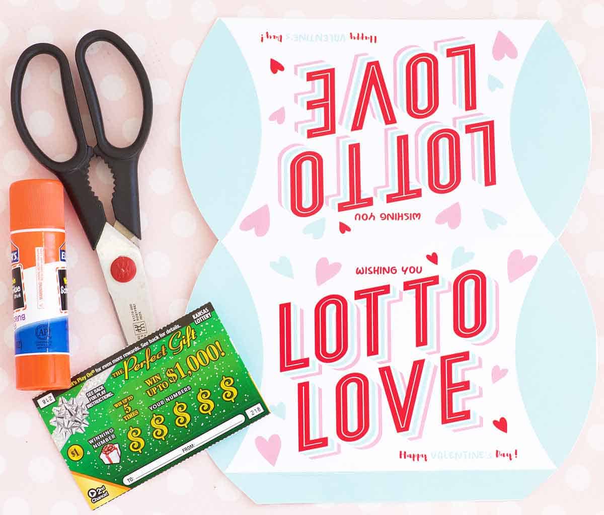 printable pillow box lottery ticket glue stick and scissors
