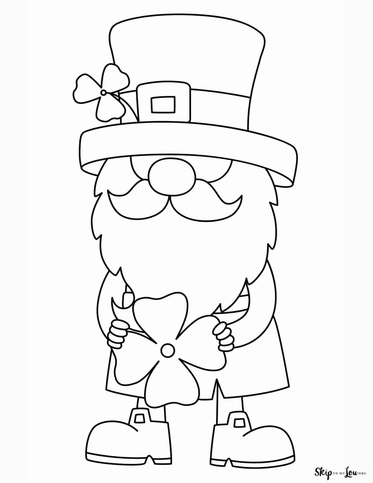 leprechaun coloring page gnome holding four leaf clover