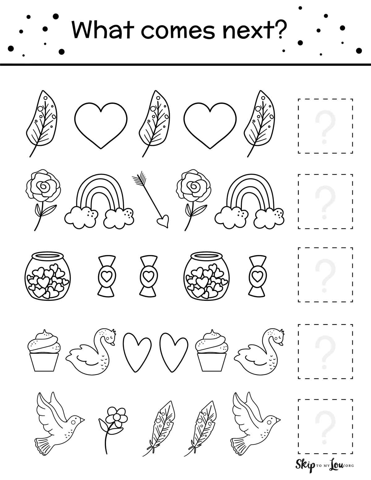 for kids what comes next worksheet with valentine pictures