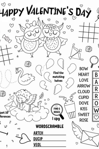 valentine activity placemat