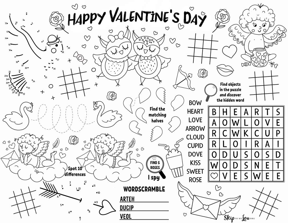 valentine activity placemat