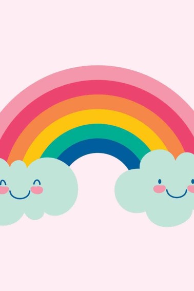 rainbow and smiling clouds