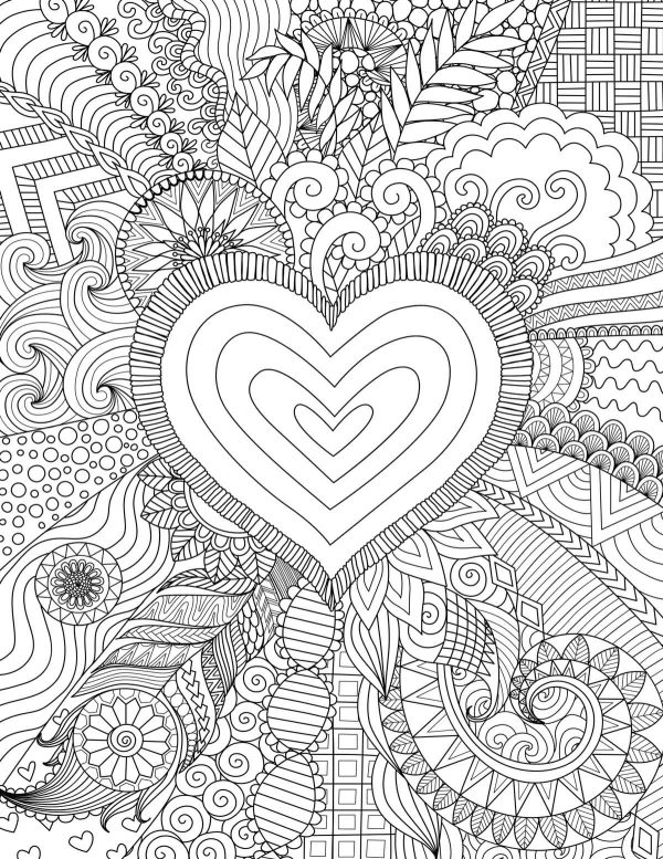 detailed heart zendoodle valentines day coloring page
