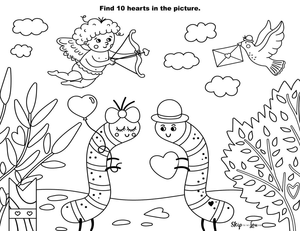 kid's cute find 10 hearts worksheet